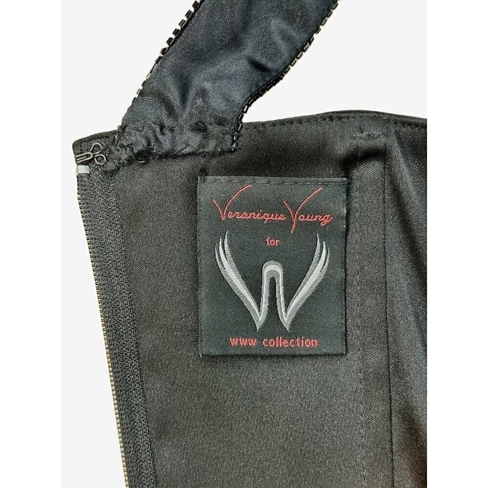 Veronique Young Black Ruched One-Shoulder Top With Sequins & Beads- LT3110 - Picture 6 of 7